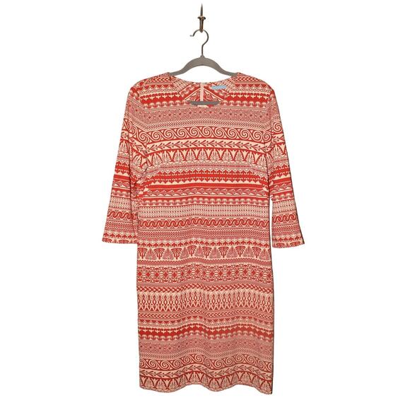 J. MCLAUGHLIN $198 Red Cream Sophia Dress 3/4 Sleeve Geometric Print Large - Picture 1 of 4